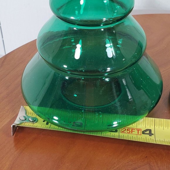 2 pc Hand Blown Green Glass Christmas Tree Candle Holder votive Elements 6.25" - Picture 10 of 11